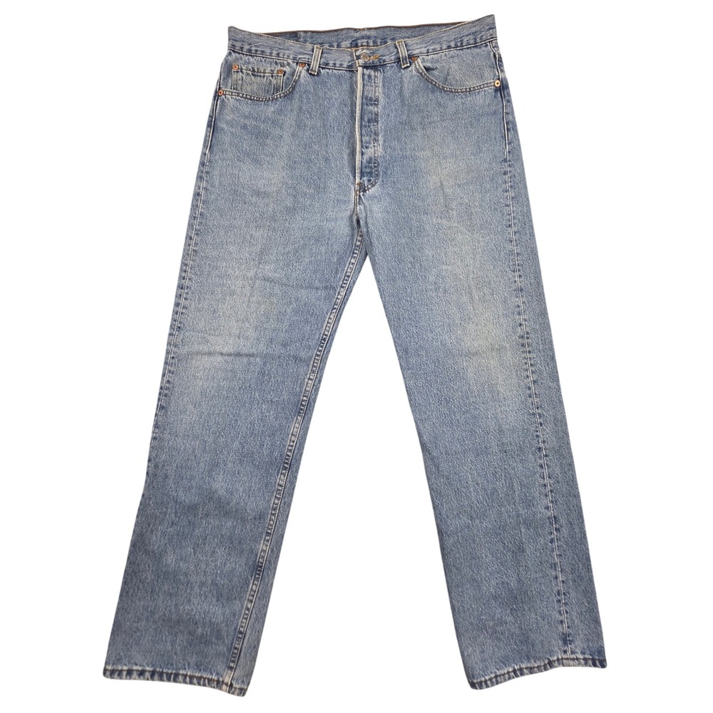 Vintage 90s Levis 501 Button Fly Blue Denim Jeans Light Wash Mens 38x30 USA Made